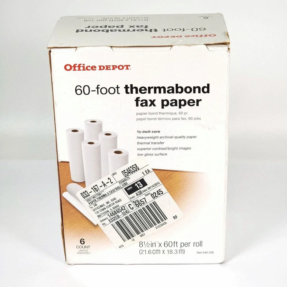 Office Depot 60-foot Thermabond Fax Machine Paper 6 Count 8.5in x 60ft Brand New